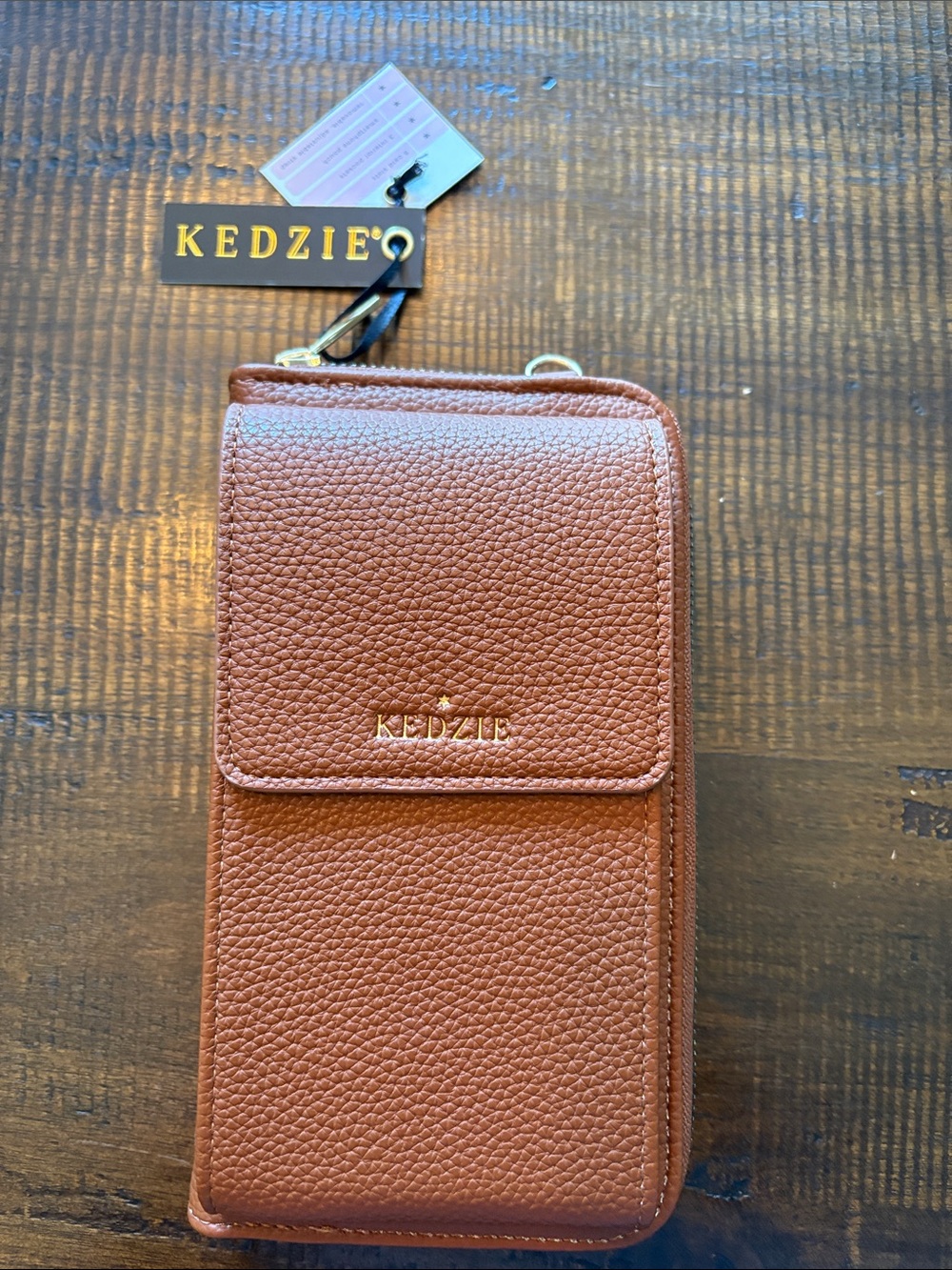 Kedzie Chestnut Brown Pebbled Leather Phone Wallet